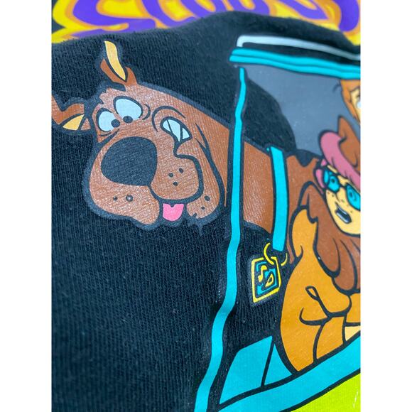 Vintage 90s Mens Medium Faded Spell Out Scooby Doo Cartoon T-Shirt Black Cotton - Picture 6 of 10
